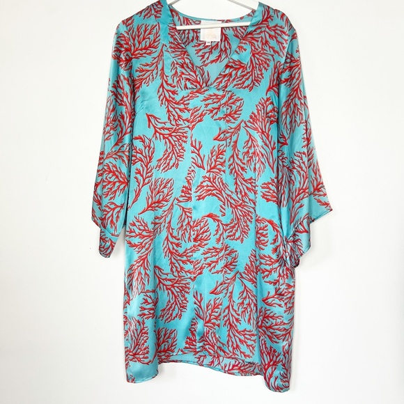Design Rona Dress Size M Medium Silk Ice Cube Blue Red Coral Turquoise RARE - Picture 4 of 7